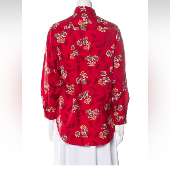 Vintage Diane Von Furstenberg Red Hawaiian Print Blouse Sz 12 - Picture 4 of 10